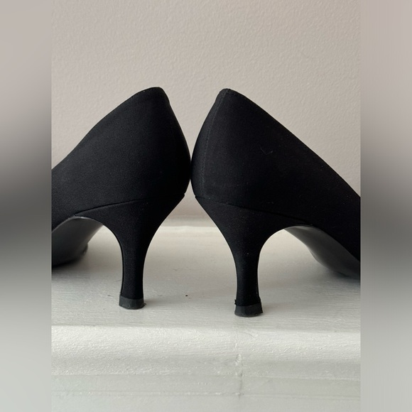 Stuart Weitzman Black Pumps nylon 5 1/2 M office street point toe heel wedding - Picture 7 of 10